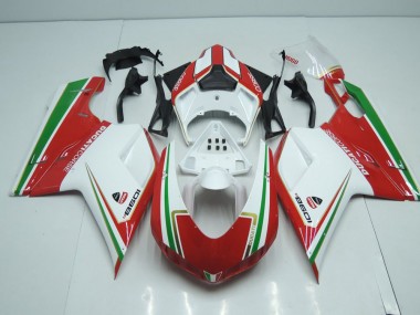 Carene Moto Ducati 848 1098 1198 07-14 - Bianco & Rosso con Verde Banda