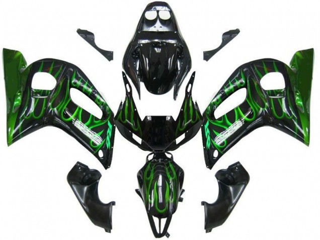 Carene Moto R6 98-02 - Nero Verde Fiamma Carene Moto R6 98-02 - Nero Verde Fiamma