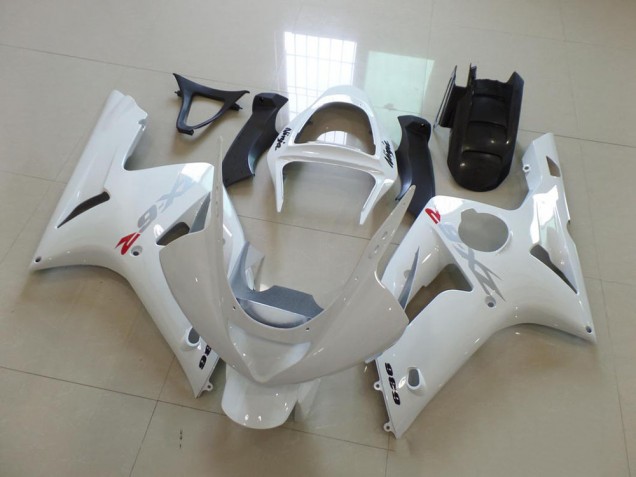 Carene Moto ZX6R 03-04 - Bianco con Argento Decalcomanie Carene Moto ZX6R 03-04 - Bianco con Argento Decalcomanie